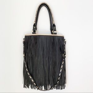 SOLD Steve Madden black leather fringe purse